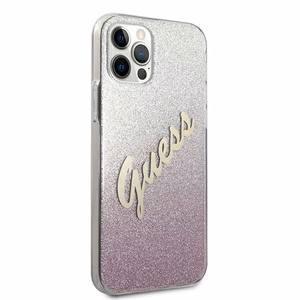 Guess GUHCP12LPCUGLSPI iPhone 12 Pro Max 6.7" vaaleanpunainen/vaaleanpunainen kovakotelo Glitter Gradientti Script