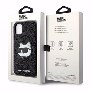 Karl Lagerfeld KLHCN61G2CPK iPhone 11 / Xr 6.1 musta/musta kovakuori Glitter Choupette Patch