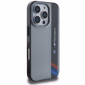 BMW Motosport IML Vertical Stripe Suojakuori iPhone 16 Pro:lle - harmaa