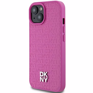 DKNY Nahkainen Kuvio Metallinen Logo MagSafe Suojakuori iPhone 15 / 14 / 13:lle - vaaleanpunainen