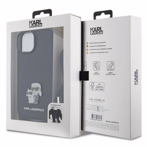 Karl Lagerfeld Crossbody Saffiano Metal Pin Karl & Choupette Suojakuori iPhone 15 Plus:lle - musta