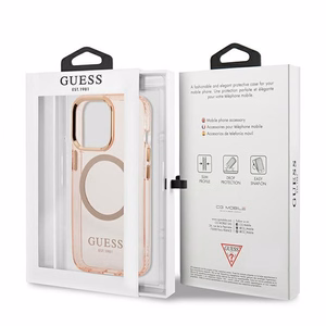 Guess Gold Outline läpinäkyvä MagSafe suojakuori iPhone 13 Pro Max:lle - vaaleanpunainen