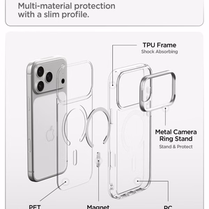 Spigen Ultra Hybrid Optik S MagSafe -suojakuori iPhone 18 Pro Max / 17 Pro Max -malleille, läpinäkyvä hopeanvärinen