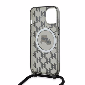 Karl Lagerfeld IML Crossbody Monogram Karl & Choupette Head MagSafe Suojakuori iPhone 15 / 14 / 13:lle - musta