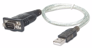 Manhattan USB-A sarjamuunninkaapeli, 45cm, Male to Male, Serial/RS232/COM/DB9, Prolific PL-2303RA siru, musta/hopeinen kaapeli, kolmen vuoden takuu, vastaa ICUSB232V2