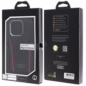 Audi Aitoa nahkaa oleva Suojakuori MagSafella iPhone 15 Pro:lle - musta ja punainen