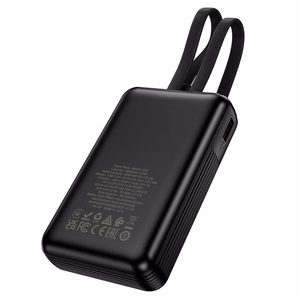 Hoco J162 -varavirtalähde sisäänrakennetuilla USB-C- ja Lightning-kaapeleilla, 10000 mAh, QC, PD, 22,5 W, musta