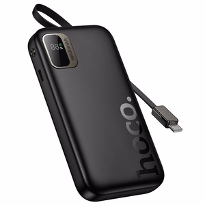 Hoco Q51 -varavirtalähde 10000 mAh QC PD 20W sisäänvedettävällä USB-C-kaapelilla, musta
