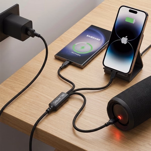 Blavec Trixo punottu kaapeli - USB - 2xType C + Lightning - QC 18W PD60W 3A 1,3 m (CTR-U2CL3B13) musta