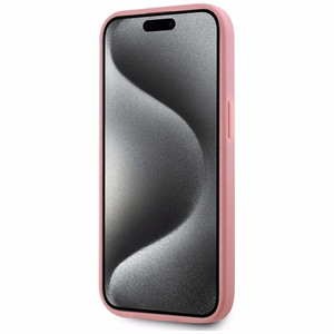 Karl Lagerfeld Wrinkled Metal Signature Suojakuori iPhone 15:lle - vaaleanpunainen