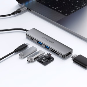 Acefast J18 USB-keskitin USB-C 6-in-1 HDMI 4K 60Hz PD90W telakka-asema - harmaa