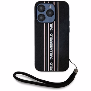 Karl Lagerfeld Saffiano Athleisure Stripes Cord Suojakuori iPhone 15 Pro Max:lle - vaaleanpunainen