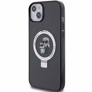 Karl Lagerfeld KLHMP15SHMRSKCK iPhone 15 6.1 musta/musta kovakuori Ring Stand Karl&Choupette MagSafe