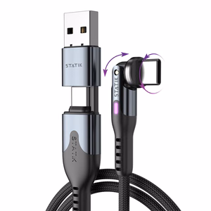STATIK PowerPivot Pro nylon-punottu kaapeli, USB-C – USB-C, 1 m, musta