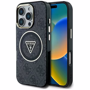 Guess IML Metal Glitter 4G Circle Triangle MagSafe Case for iPhone 16 Pro - Black