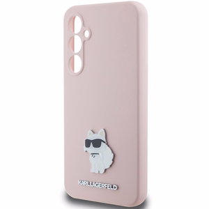 Karl Lagerfeld Silicone Choupette Metal Pin suojakuori Samsung Galaxy S23 FE:lle - vaaleanpunainen