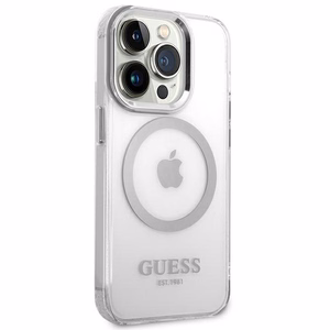 Guess GUHMP14LHTRMS iPhone 14 Pro 6.1" hopea/hopea kova kotelo Metal Outline Magsafe metalli ääriviivat