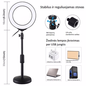 LED-rengaslamppu 16 cm pöytäkiinnikkeellä enintään 33 cm, USB, RGBW
