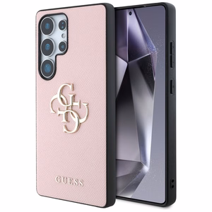Guess Grained Big 4G Logo Small Classic Logo -suojakuori Samsung Galaxy S25 Ultra pinkki
