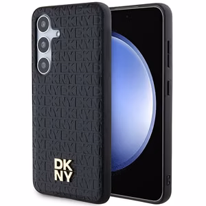 DKNY Nahkainen Pattern Metal Logo MagSafe Suojakuori Samsung Galaxy S24+:lle - Musta