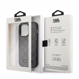 Karl Lagerfeld Saffiano Mono Metal Logo iPhone 14 Pro Max 6.7" Case - Gray