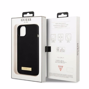 Guess Silicone Logo Plate MagSafe Suojakuori iPhone 13 minille - musta