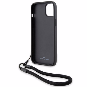 BMW Signature Leather Wordmark Cord Suojakuori iPhone 15 Plus / 14 Plus:lle - musta