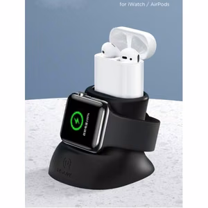 USAMS silikoninen 2in1 latausasemateline Apple Watch ja AirPods musta