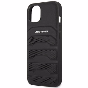 AMG AMHCP14MGSEBK iPhone 14 Plus 6,7 "musta / musta kovakotelo Nahka kohokuvioitu Lines