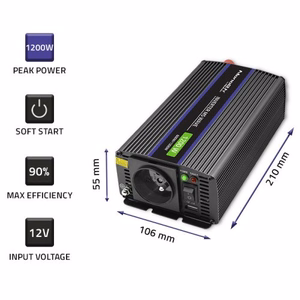 Qoltec Monolith virtalähde / invertteri Auto/sisäkäyttöön 600 W musta