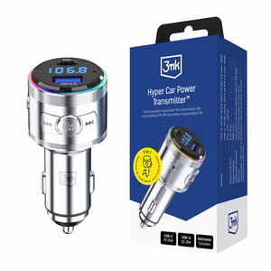3mk Hyper -auton FM-lähetin latauksella, 48 W, QC/PD/PPS, USB 1C1A, hopea