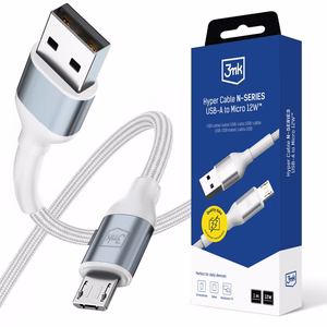 3mk Hyper Cable N-SERIES USB-A / MicroUSB 1m 5V/2.4A 12W - valkoinen