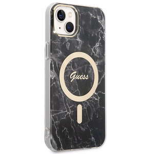 Set Guess GUBPP14SHMEACSK suojakuori + laturi iPhone 14 6.1 musta/musta kova suojakuori Marble MagSafe