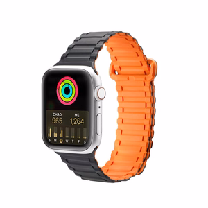 Dux Ducis Strap (Armor Version) Apple Watch SE Strap, 9, 8, 7, 6, 5, 4, 3, 2, 1 (41, 40, 38 mm) silikoni magneettiranneke rannekoru musta/oranssi