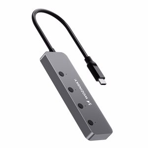 Harmaa alumiininen 4 × USB-A 3.0 -keskitin Wozinsky WHS080YSS erillisillä kytkimillä ja 15 cm:n USB-C-kaapelilla