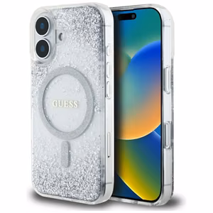 Guess HC Resin Bottom Glitter MagSafe Suojakuori iPhone 16:lle - hopeinen