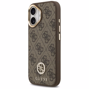 Guess 4G Strass Logo & Big Strap Metal Buttons MagSafe suojakuori iPhone 17 - ruskea