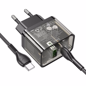 Puhelinlaturi Hoco USB A + USB C QC3.0 PD 3A 20W + kaapeli USB C - USB C N34 läpinäkyvä