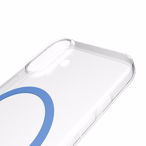 Puro Lite Mag TPU+PC suojakuori MagSafe-yhteensopiva iPhone 17:lle - läpinäkyvä sinisellä renkaalla
