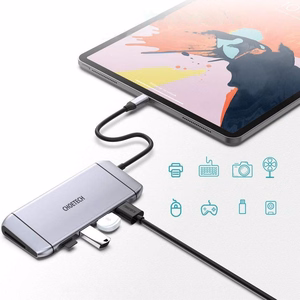 Choetech 9in1 monitoiminen USB Type C HUB - 3x USB 3.2 Gen 1 / SD ja TF muistikortinlukija / HDMI 4K 30Hz / VGA Full HD 60Hz / USB Type C / RJ45 harmaa (HUB-M15 gray)