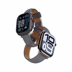 AmazingThing Class Band Nahkainen Hihna Apple Watch 45 / 46 / 49 mm:lle - harmaa