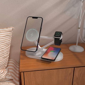 Tech-Protect QI15W-A41 3in1 Langaton laturi MagSafella Apple-laitteille - Valkoinen