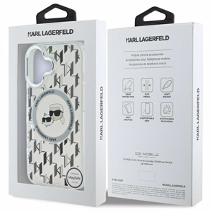 Karl Lagerfeld IML Monogram Karl ja Choupette Head MagSafe iPhone 16 Suojakuori - Kirkas
