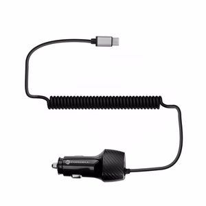Auton Laturi Forcell F-Energy Carbon USB A QC3.0 PD 3A 38W USB C -kaapelilla CC50-1AC musta