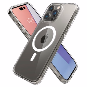 Spigen Ultra Hybrid Mag -kotelo MagSafella iPhone 14 Pro:lle - Kirkas/valkoinen