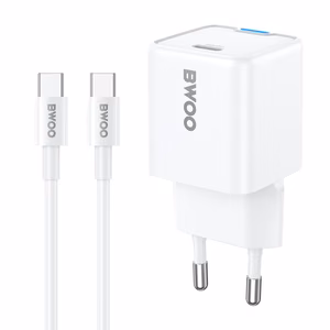 BWOO GaN PD 30W seinälaturi 1x USB-C 60W USB-C 2A kaapelilla valkoinen