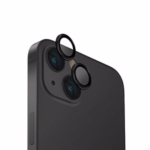 Uniq Optix lasi alumiininen kameran linssisuoja iPhone 15 / 15 Plus kameralle applikaattorin kanssa - musta