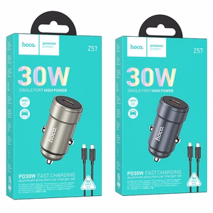 Autolaturi Hoco USB-C QC3.0 PD 30W + USB-C - Lightning -kaapeli Z57 metallinen harmaa