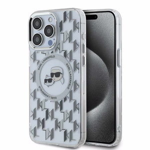 Karl Lagerfeld IML Monogram Karl & Choupette Head MagSafe Suojakuori iPhone 15 Pro:lle - Läpinäkyvä