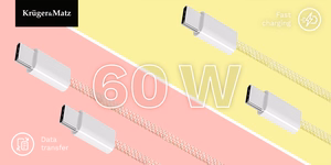 Krüger&Matz Basic USB-C–USB-C-kaapeli, 60 W, 1,5 m, vaaleanpunainen